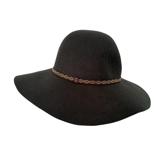 Charming Charlie’s Felted Wool Hat Women’s Green Brown Trim Gold Beaded Floppy - Picture 7 of 7